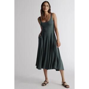 Quince Women’s Small Tencel Jersey Fit & Flare Dress Dark Olive Basic Sleeved Z5